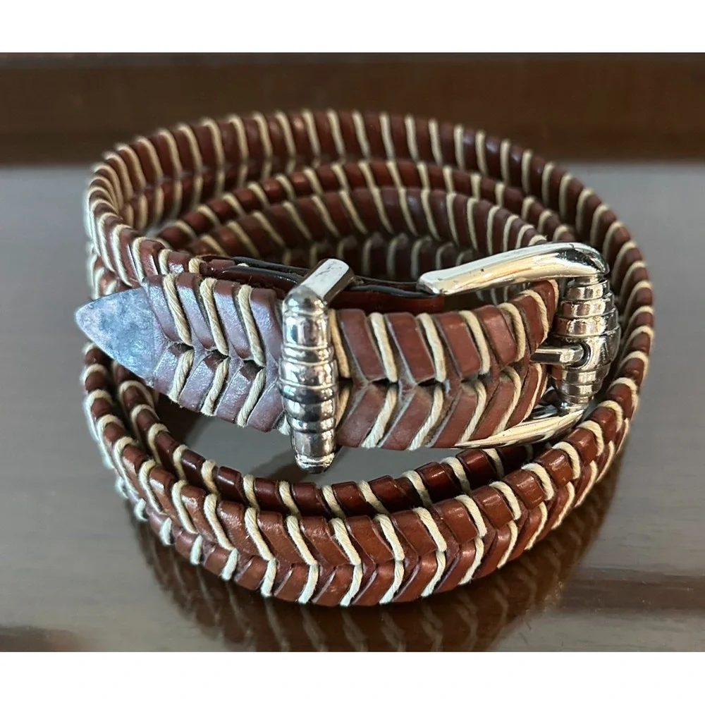 Vintage TOMMY‎ BAHAMA Braided Brown Leather And Rope Belt Size 44 Made In Spain